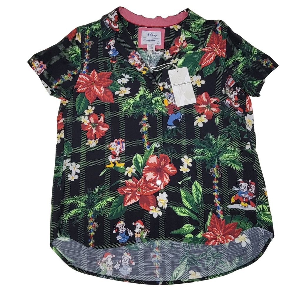 Tommy Bahama Disney Christmas Shirt Women Small Festive Palms Tropical Holiday